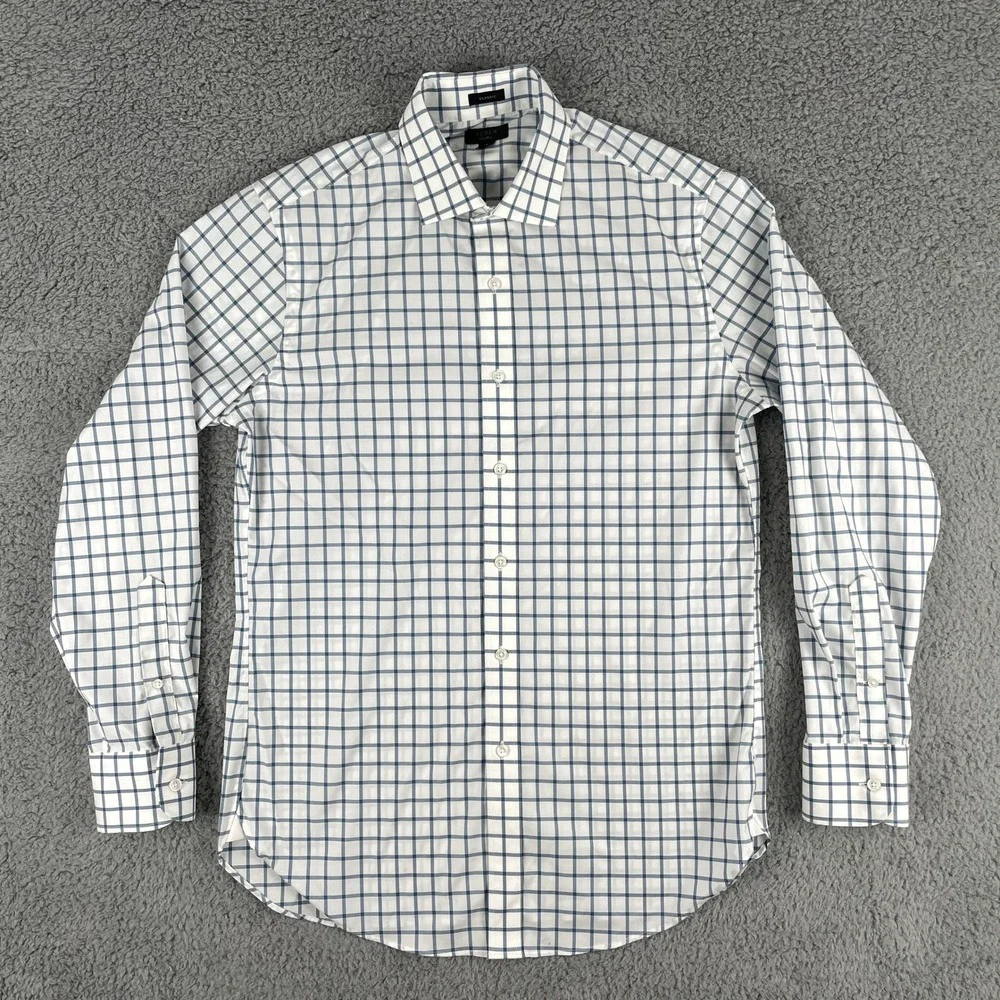 J.Crew Ludlow Men's Dress‎ Shirt S 15 33 Blue White Grid Check Classic Fit